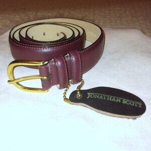 Jonathan Scott Maroon Leather Belt Gold-Tone Buckle Western Luxe Quiet Luxury 44
